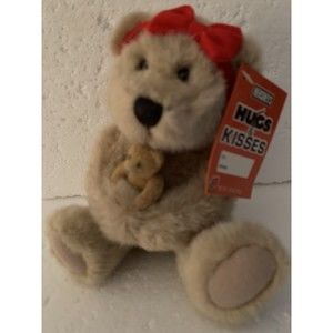 HERSHEYS Hugs & Kisses 7" Tan Teddy Bear Plush + Flocked Baby Bear w Tag VINTAGE